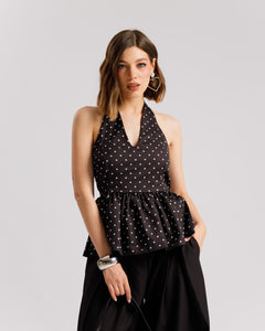Top scollato a pois - A3447 slcn
