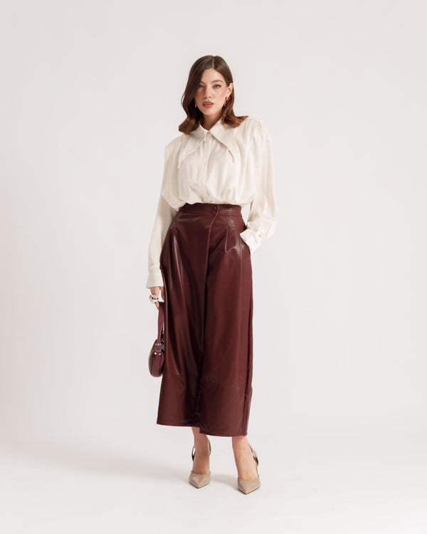 Pantalon large en simili cuir - P16832