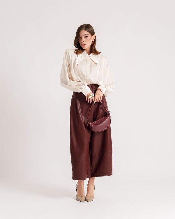 Pantalon large en simili cuir - P16832