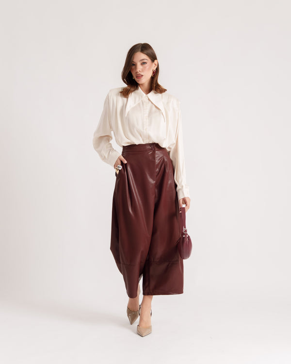 Pantalon large en simili cuir - P16832