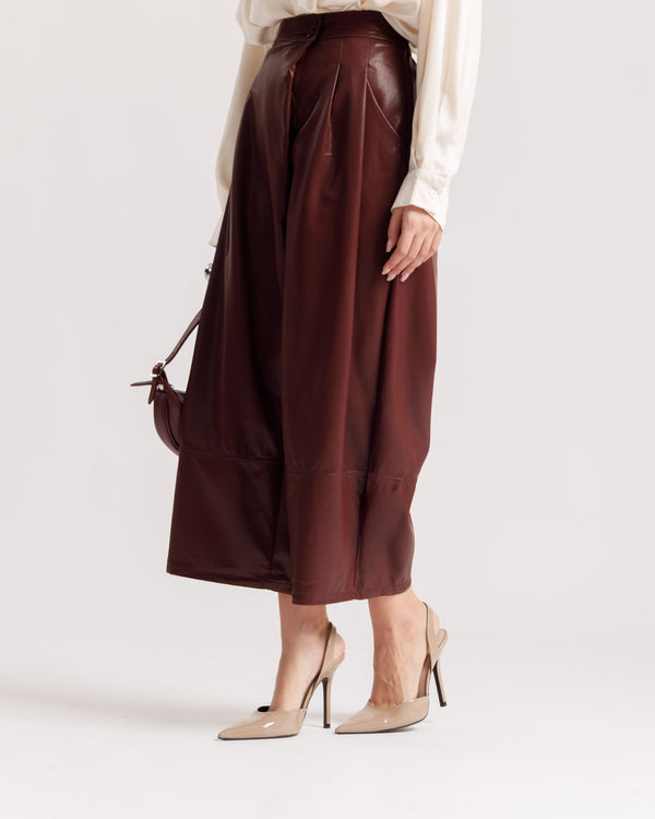Pantalon large en simili cuir - P16832