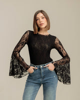 Body in pizzo manica a campana - CB13339