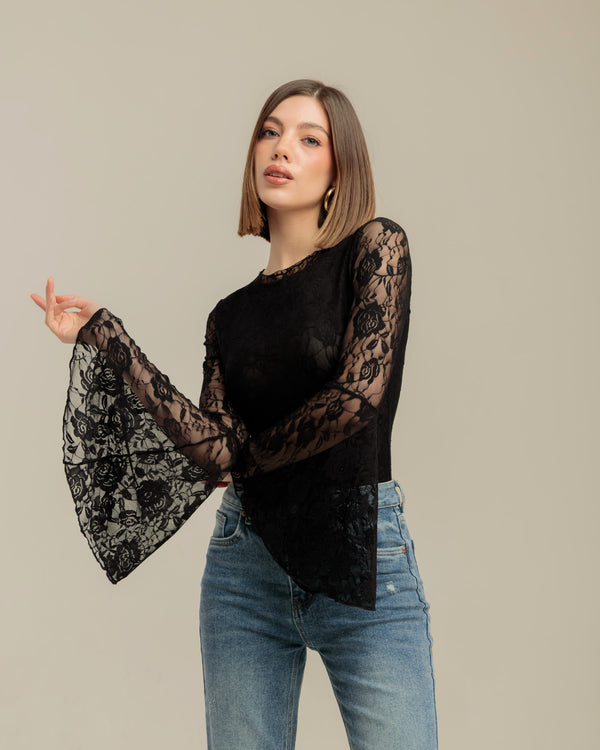 Body in pizzo manica a campana - CB13339