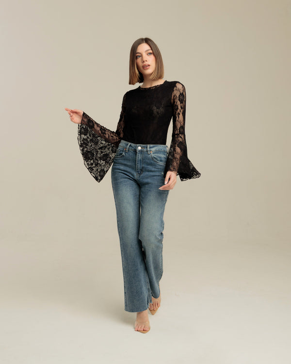 Body in pizzo manica a campana - CB13339