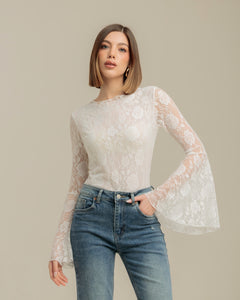 Body in pizzo manica a campana - CB13339