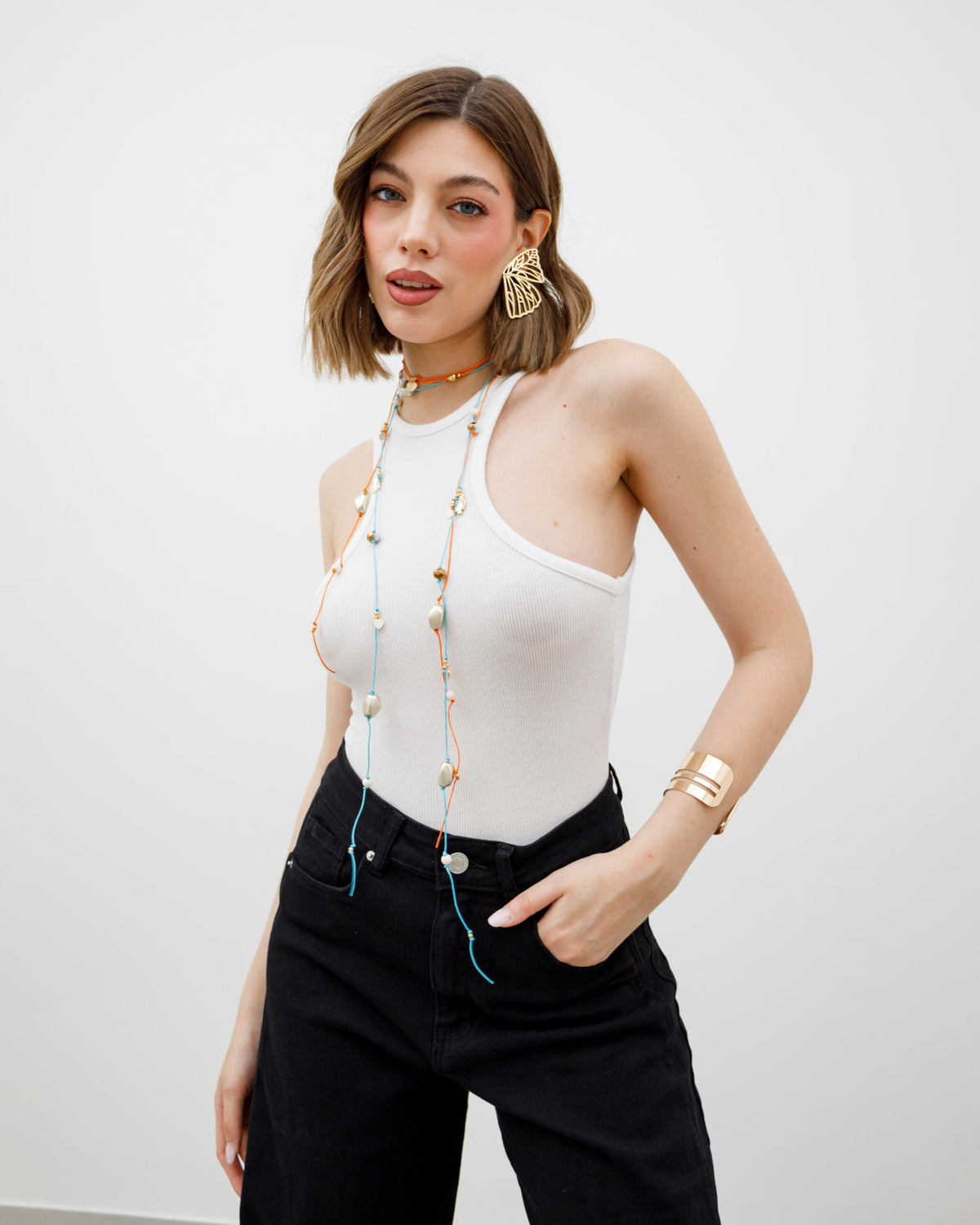 Collana lunga in corda con perline - 2214