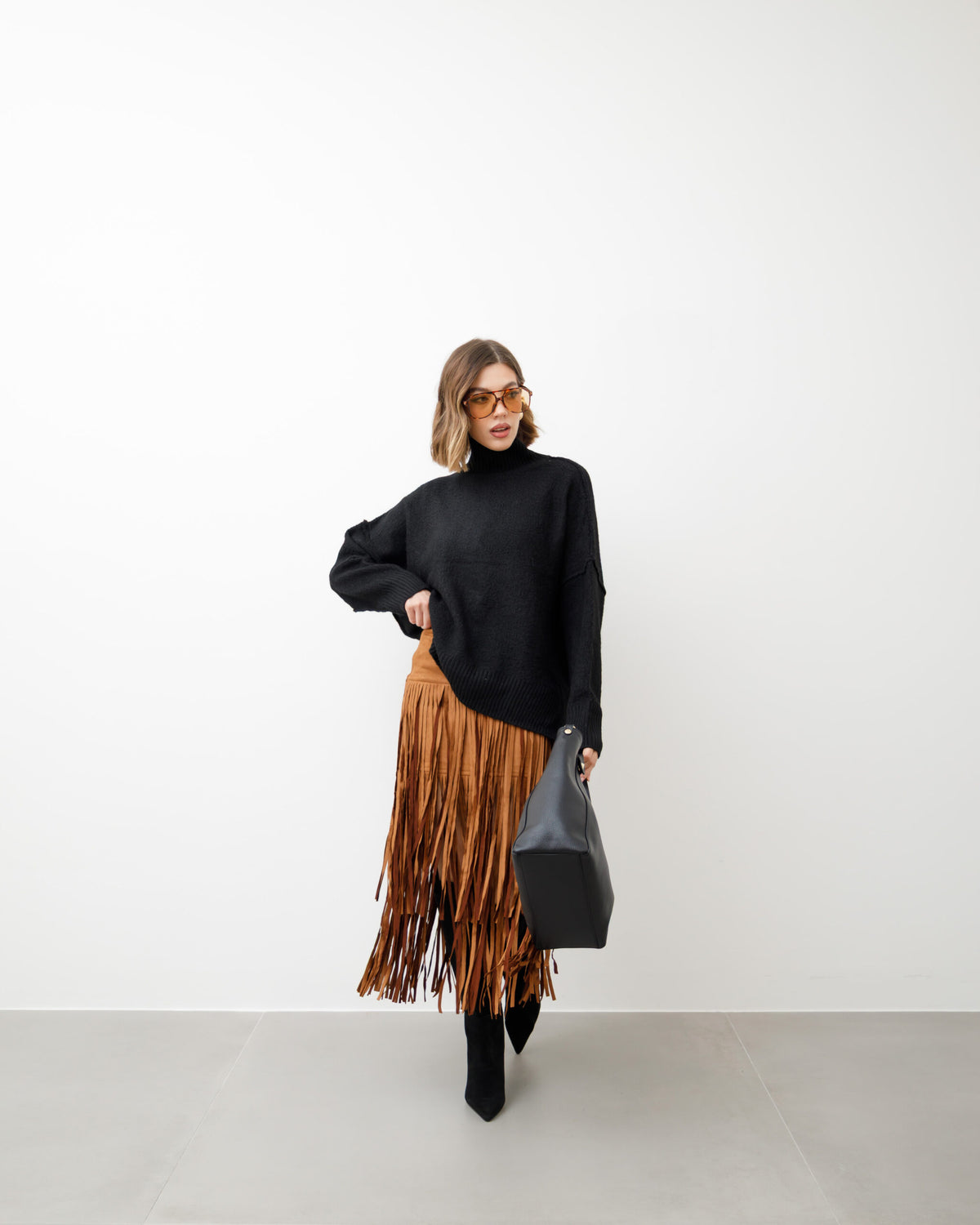 Gonna midi in dainetto con frange - J12150