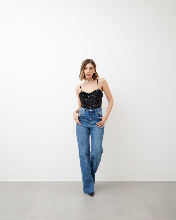 Body in velluto con paillettes - L1592 slc