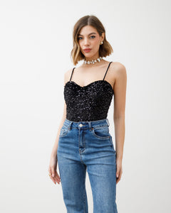 Body in velluto con paillettes - L1592 slc