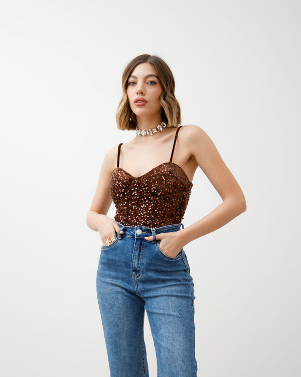 Body in velluto con paillettes - L1592 slc
