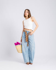 Jeans ballon con cintura cravatta - H5579