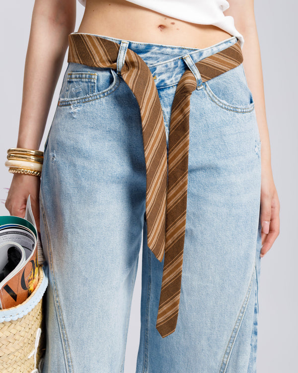 Jeans ballon con cintura cravatta - H5579