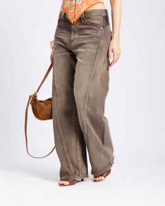 Jeans baggy con dettagli in finta pelle - H5553