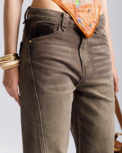 Jeans baggy con dettagli in finta pelle - H5553