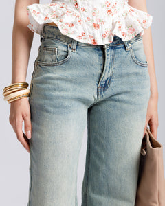 Jeans straight con tasche in finta pelle - V5133