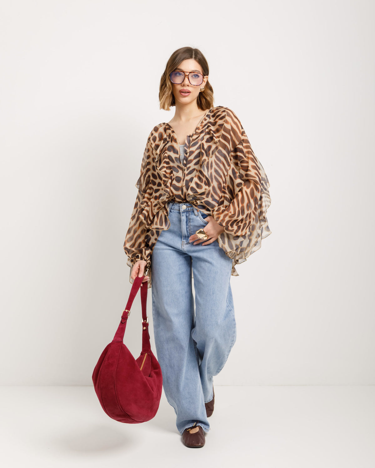 Camicia stampata con volant - H12823