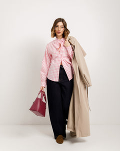 Camicia sagomata a quadri ROSA - H13587