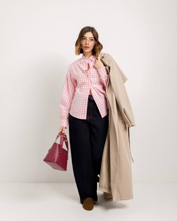 Camicia sagomata a quadri ROSA - H13587