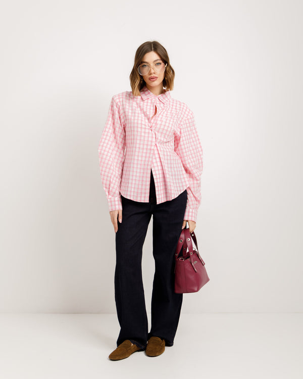Camicia sagomata a quadri ROSA - H13587