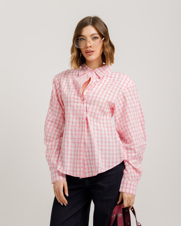 Camicia sagomata a quadri ROSA - H13587