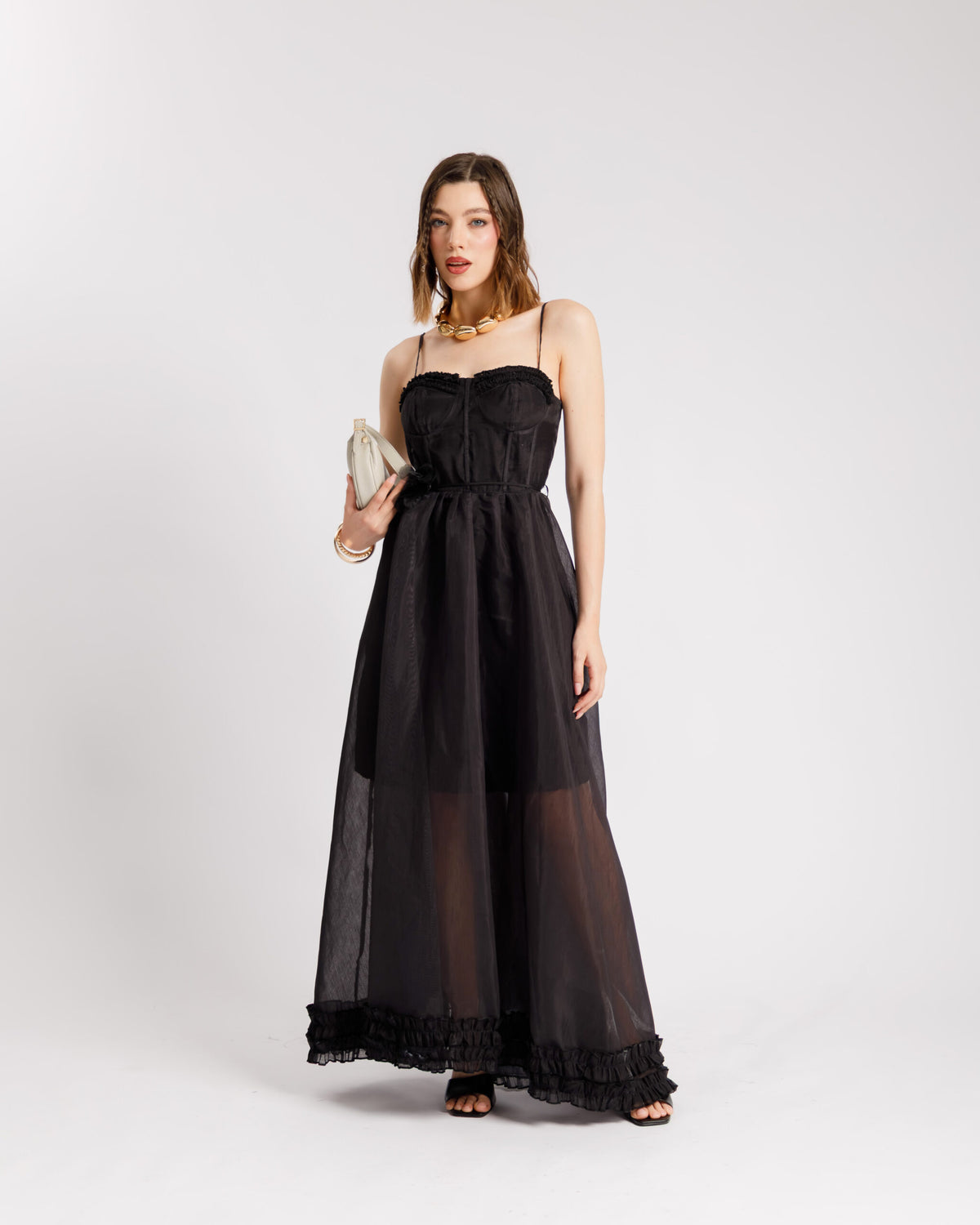 Abito lungo con coppe NERO - R105036