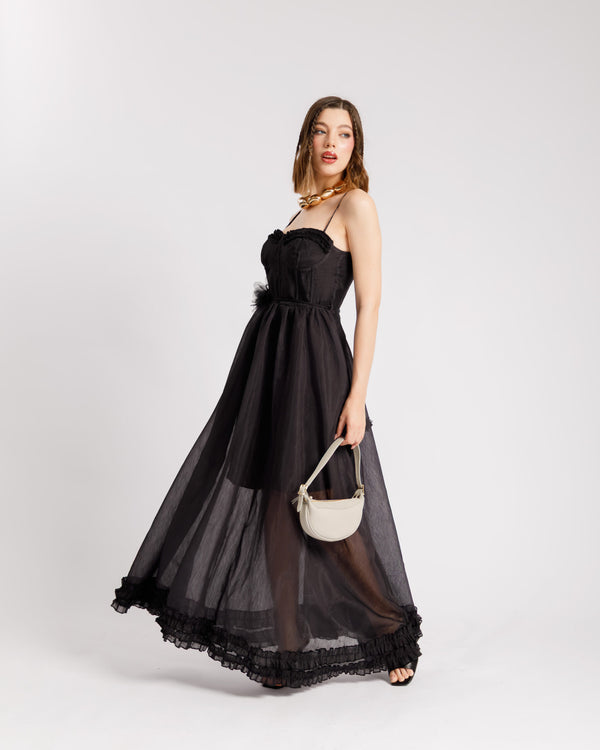 Abito lungo con coppe NERO - R105036
