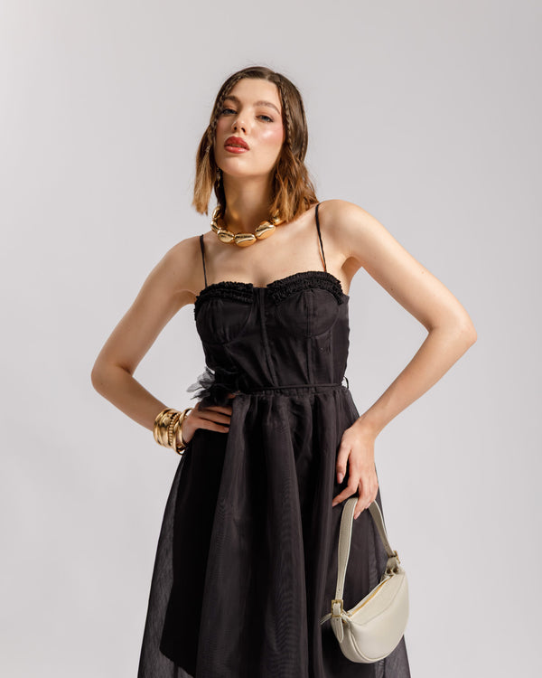 Abito lungo con coppe NERO - R105036