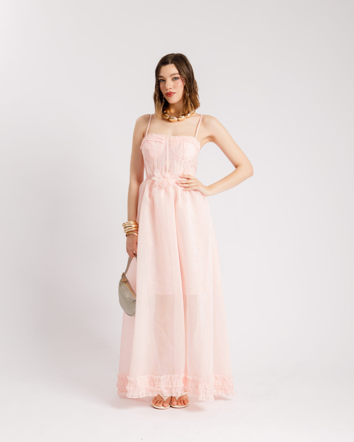 Abito lungo con coppe ROSA - R105036