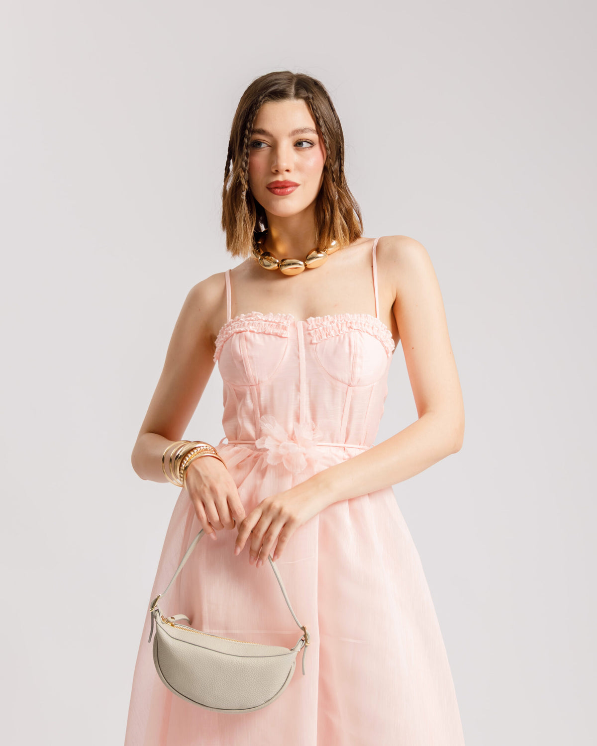 Abito lungo con coppe ROSA - R105036
