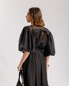 Abito lungo con rouches NERO - R15305