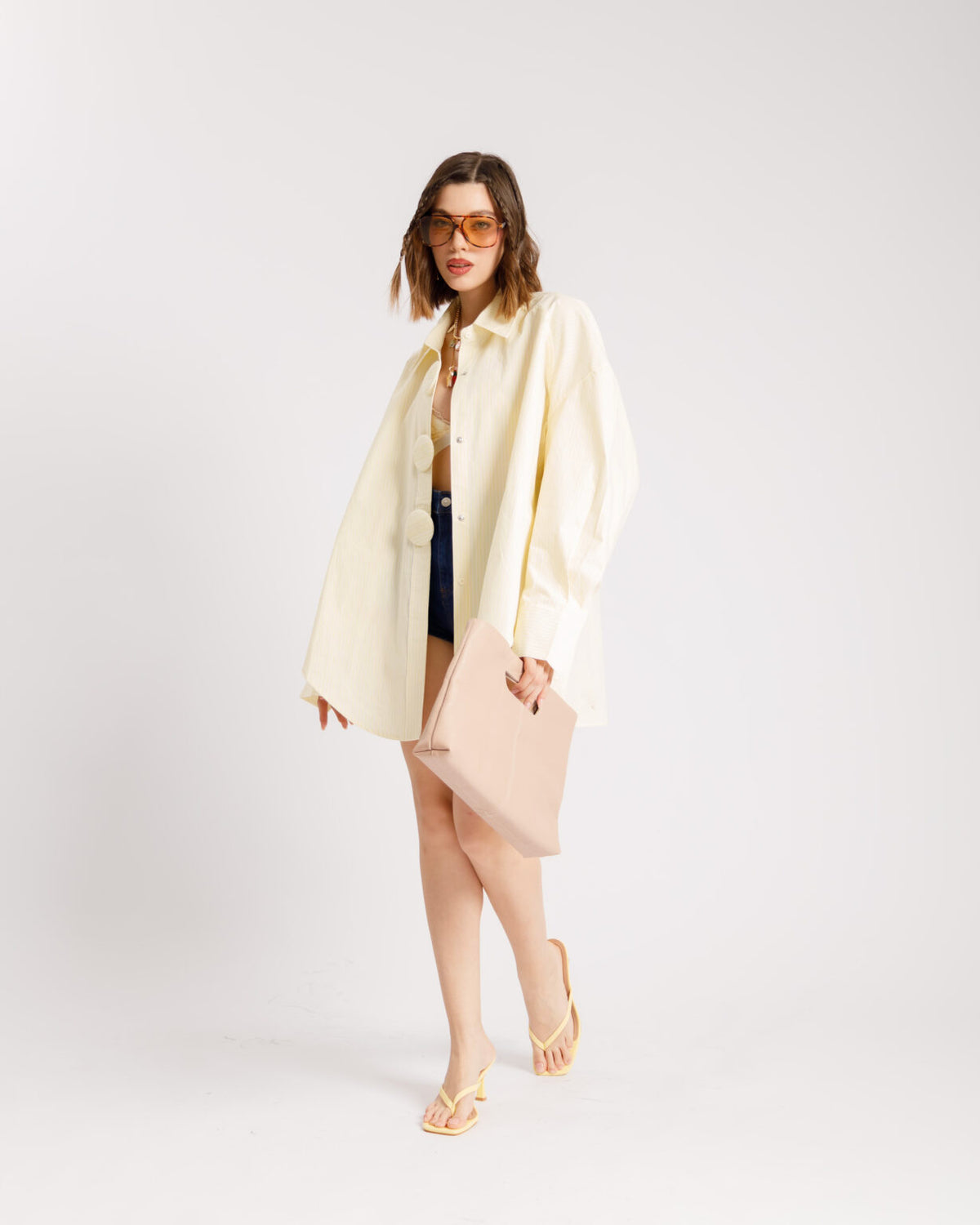Camicia in cotone a righe GIALLA- H15565