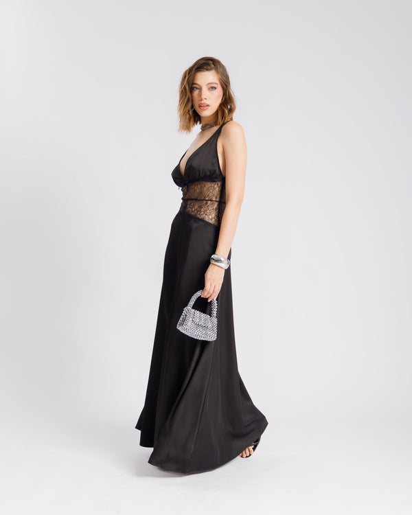 Abito lungo  satin e pizzo - U30522