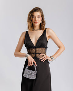 Abito lungo  satin e pizzo - U30522