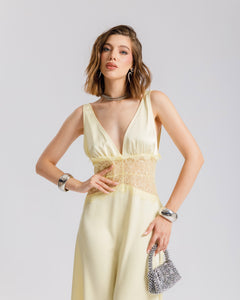 Abito lungo  satin e pizzo - U30522