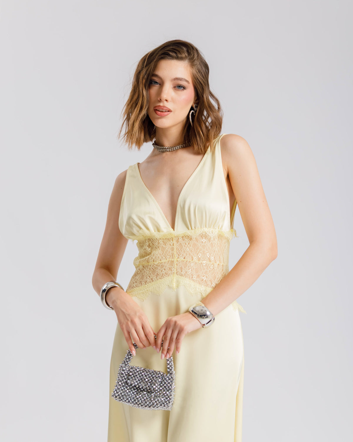 Abito lungo  satin e pizzo - U30522