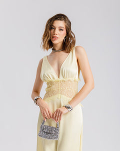 Abito lungo  satin e pizzo - U30522
