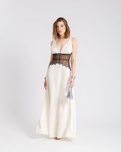 Abito lungo  satin e pizzo - U30522