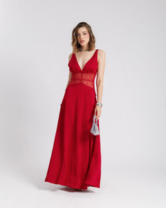 Abito lungo  satin e pizzo - U30522
