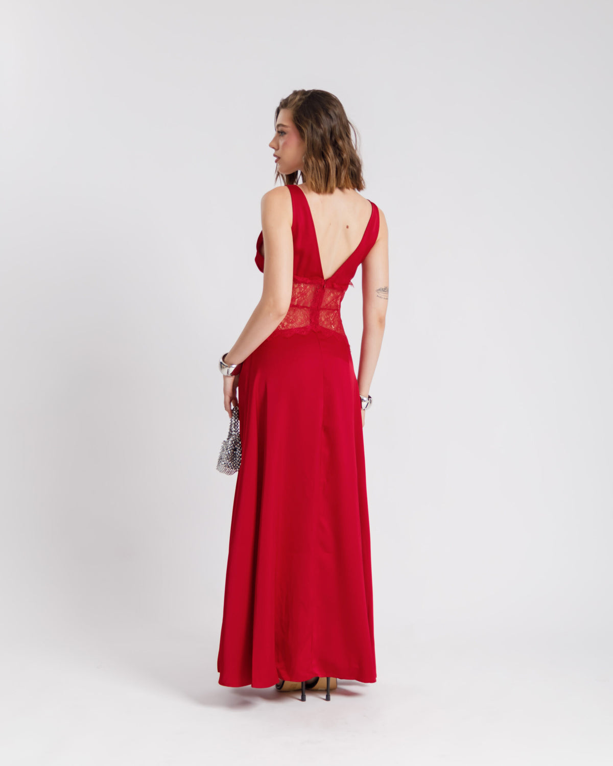 Abito lungo  satin e pizzo - U30522