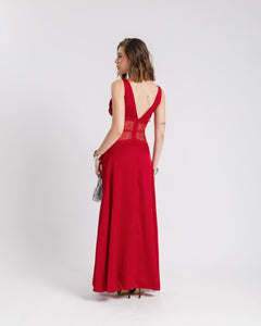 Abito lungo  satin e pizzo - U30522
