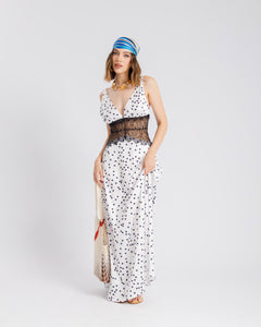 Abito lungo pois satin e pizzo - U31620