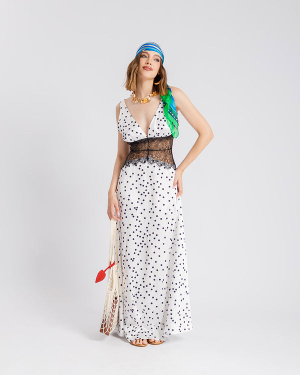 Abito lungo pois satin e pizzo - U31620
