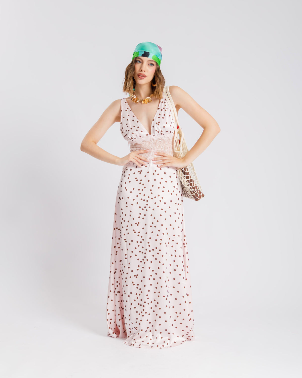 Abito lungo pois satin e pizzo - U31620