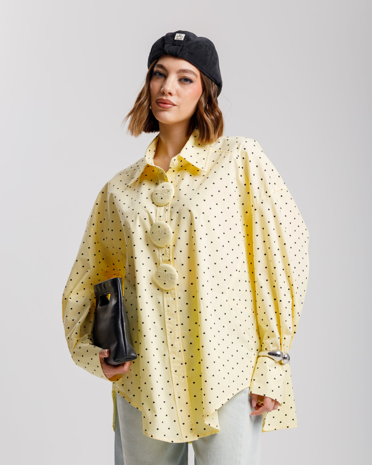 Camicia in cotone micro cuori - H13898