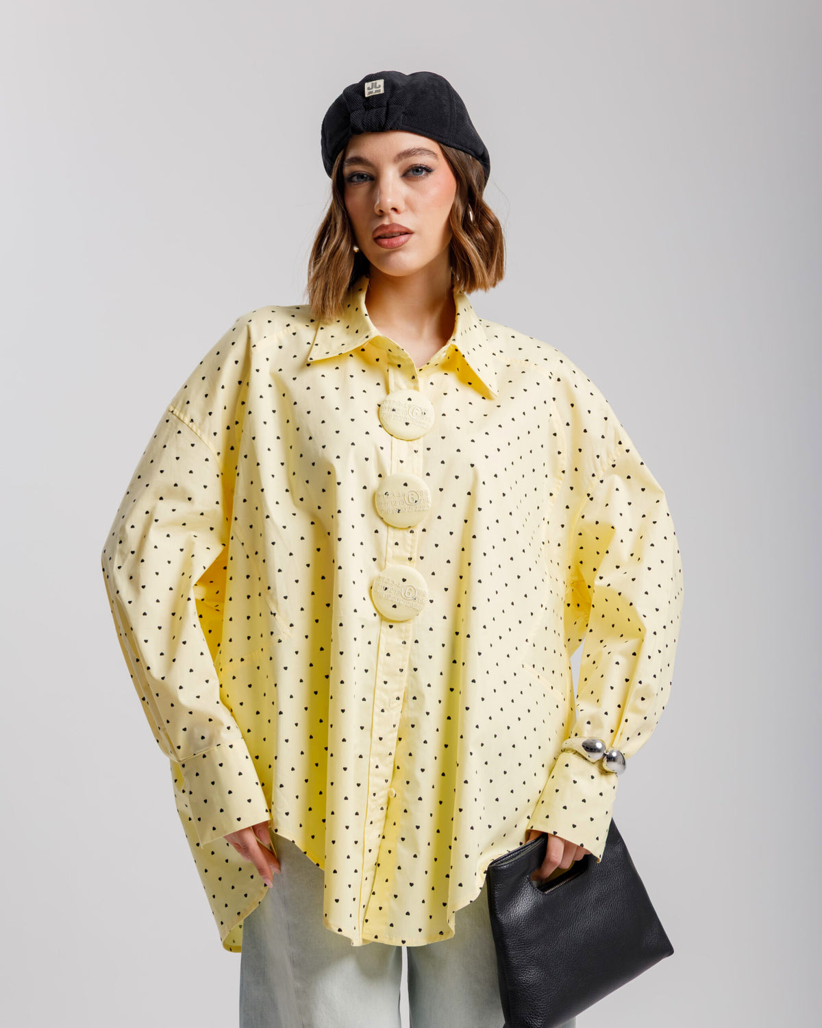 Camicia in cotone micro cuori - H13898