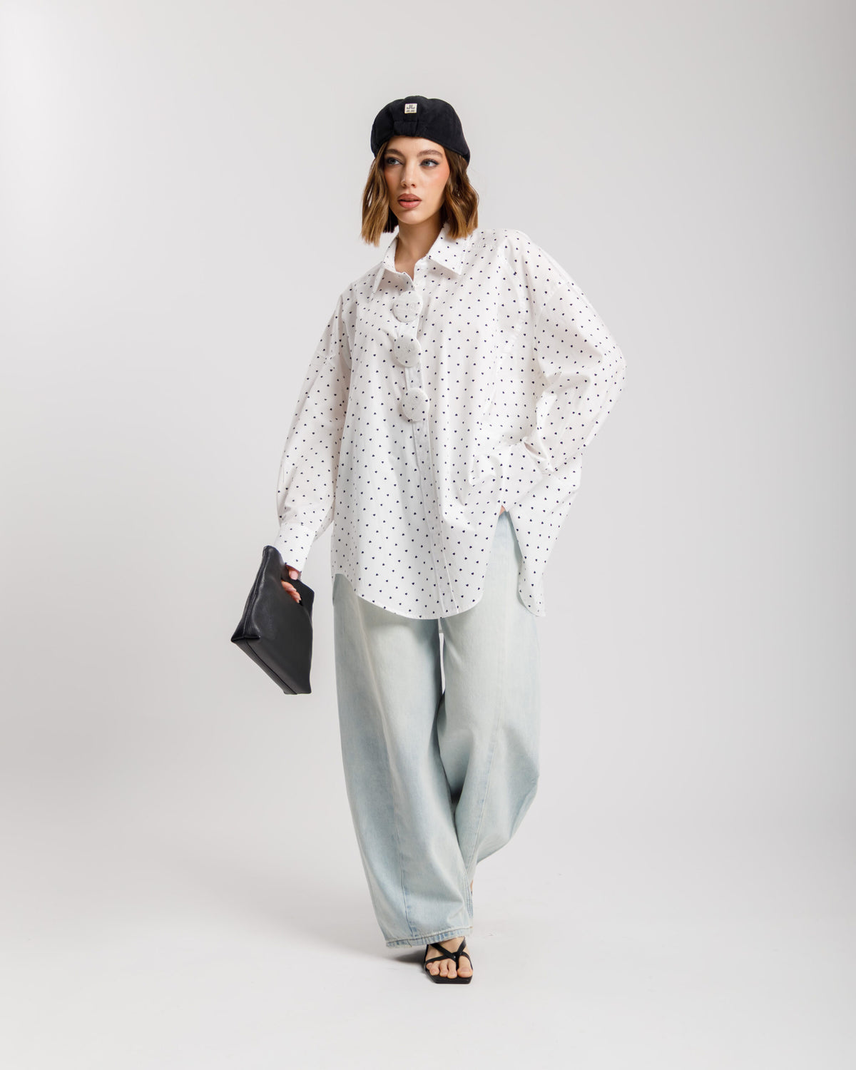 Camicia in cotone micro cuori - H13898