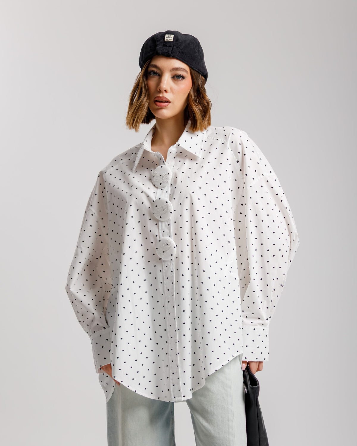 Camicia in cotone micro cuori - H13898