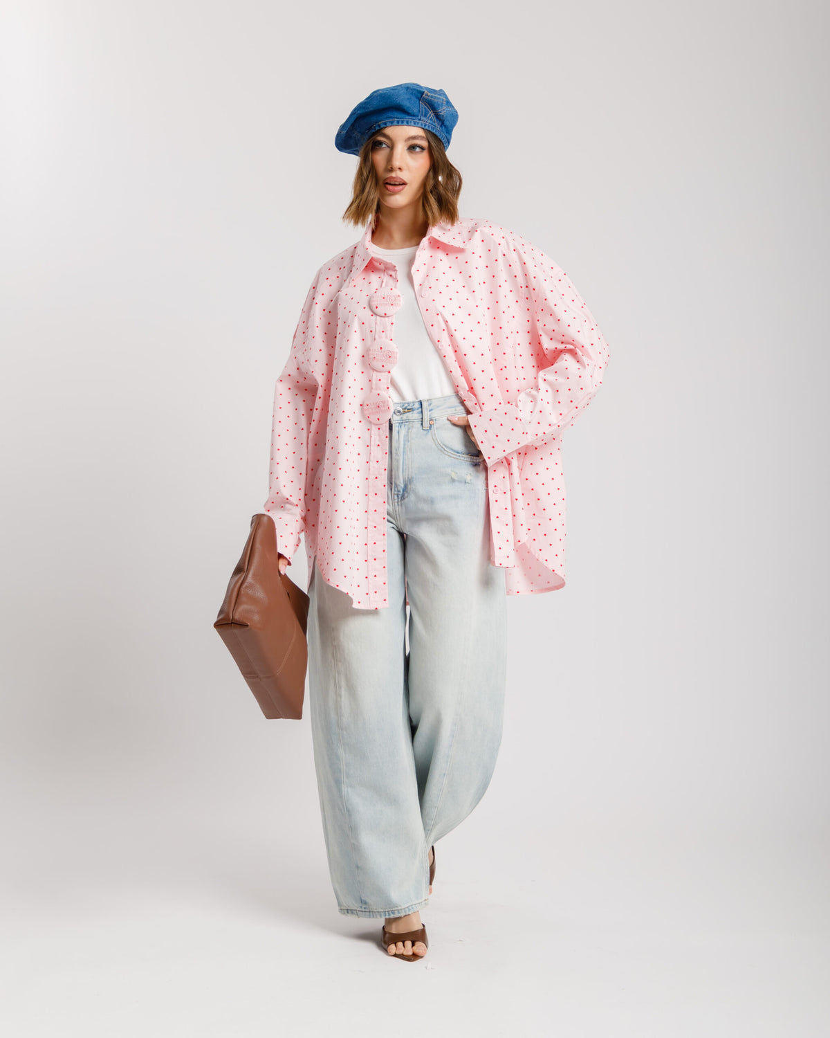 Camicia in cotone micro cuori - H13898