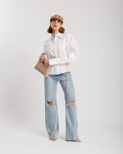 Jeans wide leg con strappo - 8657