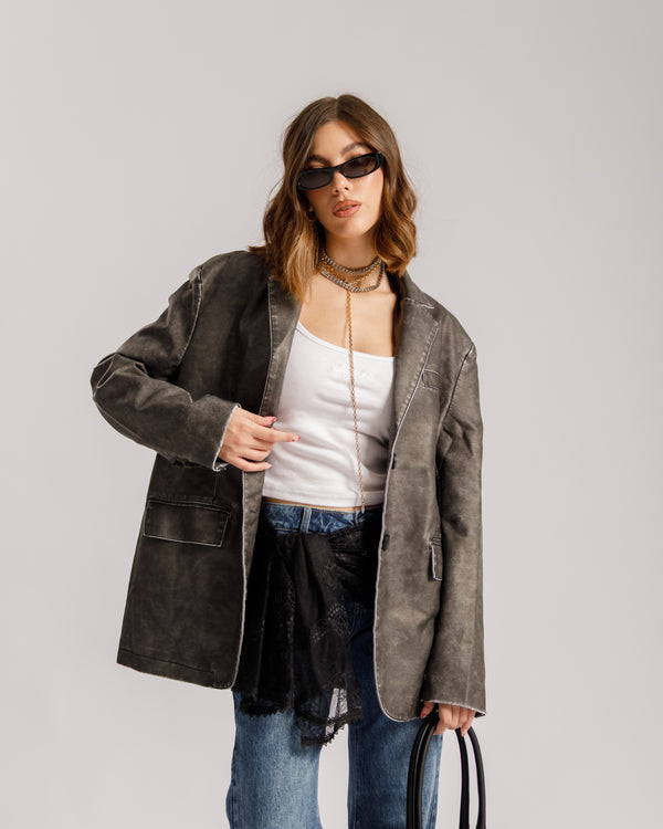 Blazer in finta pelle Grigia - PU2475